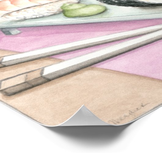 Tafel aus Sushi mit Chopsticks Poster (Ecke)