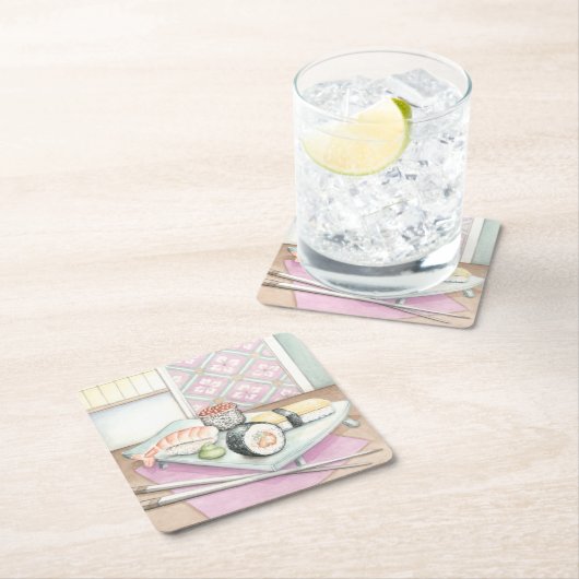 Tafel aus Sushi mit Chopsticks Rechteckiger Pappuntersetzer (Vor Ort)