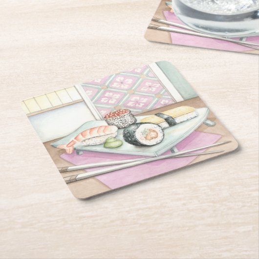 Tafel aus Sushi mit Chopsticks Rechteckiger Pappuntersetzer (angewinkelt)