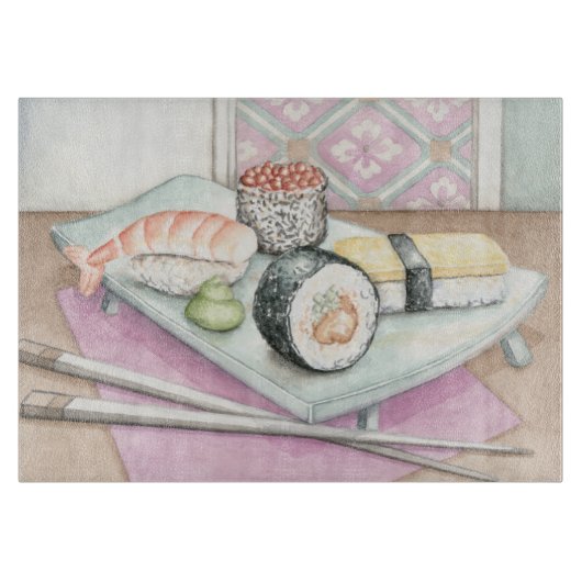 Tafel aus Sushi mit Chopsticks Schneidebrett (Vorderseite)