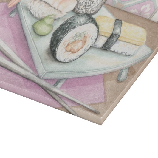 Tafel aus Sushi mit Chopsticks Schneidebrett (Ecke)