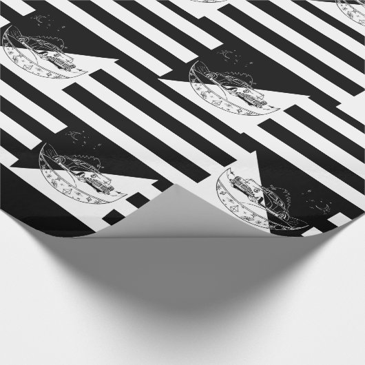 Tafel - Auto & Baum / Schwarz / Weiß Geschenkpapier (Ecke)