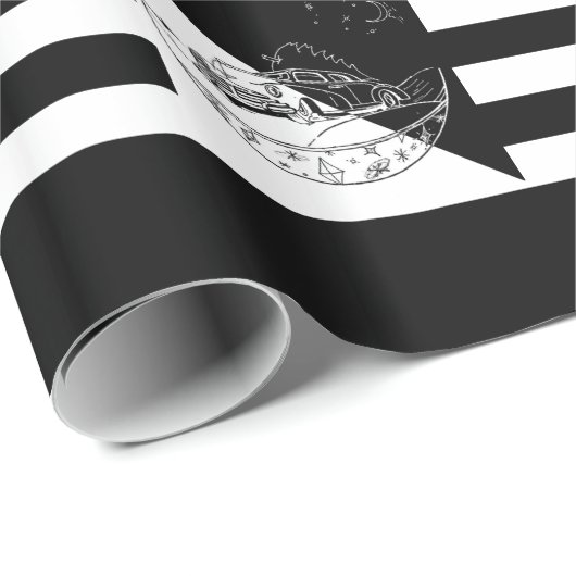 Tafel - Auto & Baum / Schwarz / Weiß Geschenkpapier (Rolleneckpunkt)