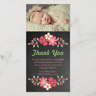 Tafel-Baby-Mädchen danken Ihnen Blumen-Foto-Karte Dankeskarte