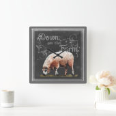 Tafel-Bauernhof | unten auf den Bauernhof-Schafen Quadratische Wanduhr (Zuhause)