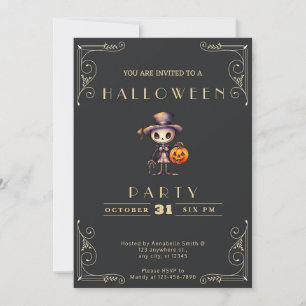 Tafel Black & Gold Ghoul-Zylinder Halloween Einladung