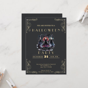 Tafel Black & Gold Hexen Fledermäuse Halloween Einladung