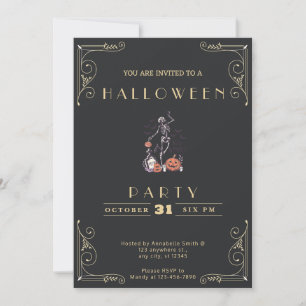 Tafel Black & Gold Skelett Grab Halloween Einladung