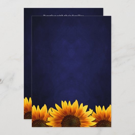 Tafel-blaue Sonnenblume-Hochzeits-Einladungen Einladung (Vorne/Hinten)