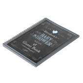 Tafel-Blick im blauen Babyparty-Gast-Buch Notizblock (Linke Seite)