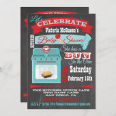 Tafel "Bun in ofen" Kinderdusche lädt ein Einladung (Vorne/Hinten)