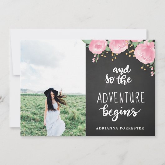 Tafel das Abenteuer fängt | graduiertes Foto an Einladung (Vorderseite)