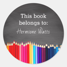 Tafel Dieses Buch gehört zum Buchzeichen Pencils Runder Aufkleber