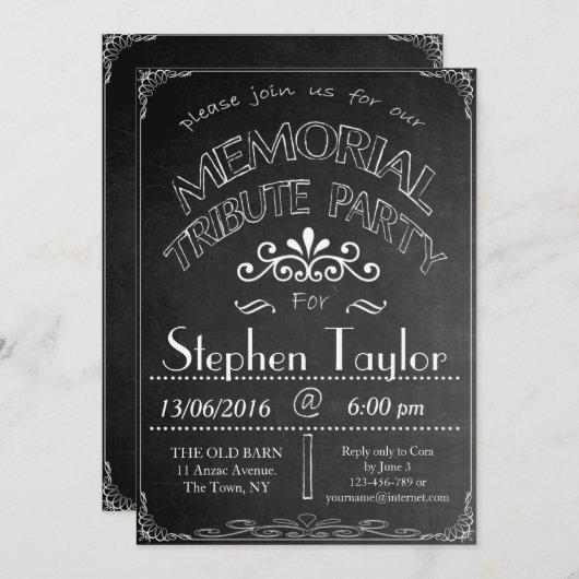 Tafel-"Erinnerungstribut-Party-" Einladung (Vorne/Hinten)