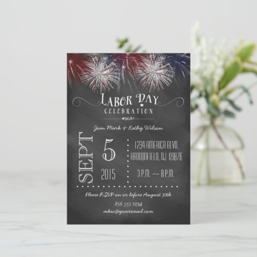Tafel-Feuerwerk-ArbeitstagesParty Einladung (Stehend Vorderseite)
