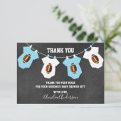 Tafel FUSSBALL Thema DANKEN IHNEN Babyparty Dankeskarte (Stehend Vorderseite)