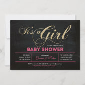 Tafel, Gold | Typografie Girl Baby Shooter Einladung (Vorderseite)