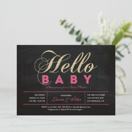 Tafel, Gold | Typografie Girl Baby Shooter Einladung (Stehend Vorderseite)