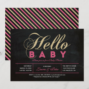 Tafel, Gold   Typografie Mädchen Baby Shower Einladung