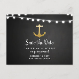Tafel-Imitat-Goldfolien-Anker Save the Date Ankündigungspostkarte