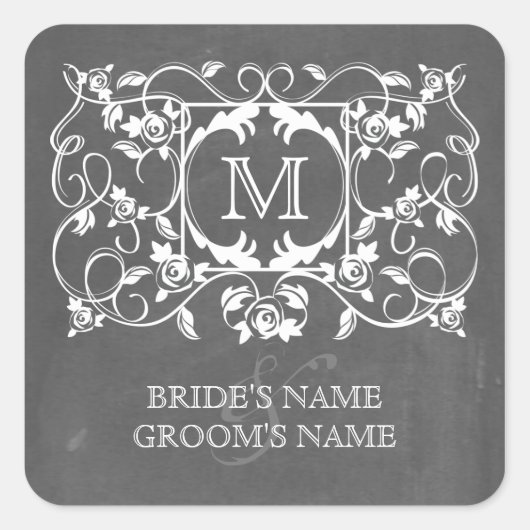 Tafel Inspiriert Rose Monogramm-Aufkleber Quadratischer Aufkleber (Vorderseite)