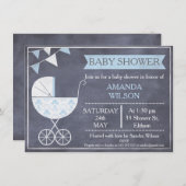 Tafel-Jungenpram-Babyparty-Einladung Einladung (Vorne/Hinten)