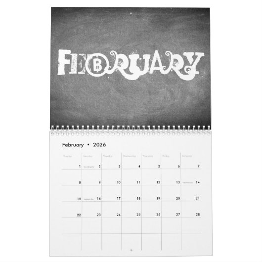 Tafel-Kalender-Schwarzweiss-Text 2019 Kalender (Feb 2026)