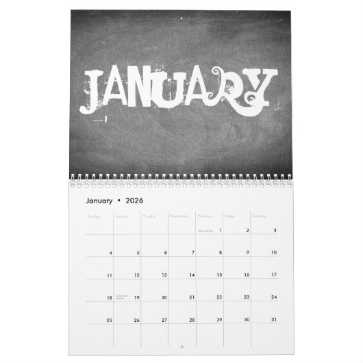 Tafel-Kalender-Schwarzweiss-Text 2019 Kalender (Jan 2026)