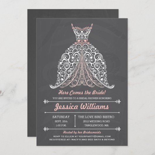 Tafel - kommt hier die Braut! Brautparty Einladung (Vorne/Hinten)