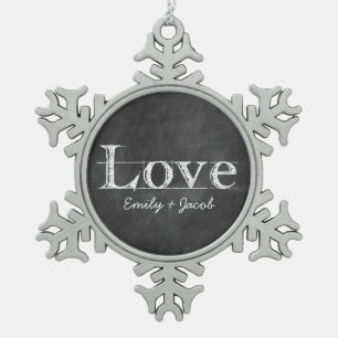 Tafel-Liebe-personalisierte Verzierung Schneeflocken Zinn-Ornament