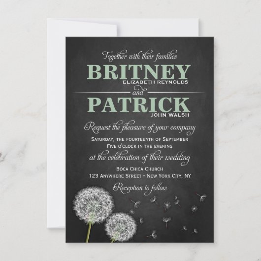 Tafel-Löwenzahn-Vintage Hochzeits-Einladungen Einladung (Vorderseite)