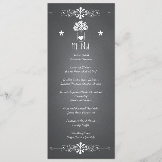 Tafel-Maurer-Glas-Hochzeits-Empfangs-Menü-Karte Menükarte (Vorderseite)