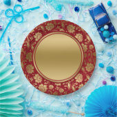 Tafel mit blühenden Desserts aus Gold und Bordeaux Pappteller (Party)