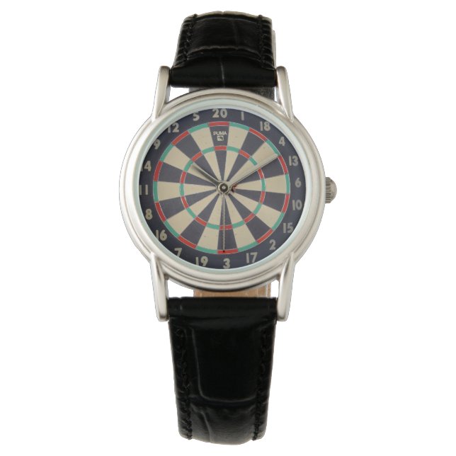 Tafel mit Dart in Bullseye, Armbanduhr (Vorderseite)