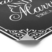 Tafel mit Hochzeitsschild isst trinken und verheir Poster (Ecke)