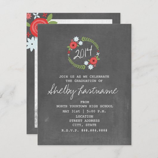 Tafel mit Inspiriert Blumenmuster-Foto-Abschluss Einladung (Vorne/Hinten)