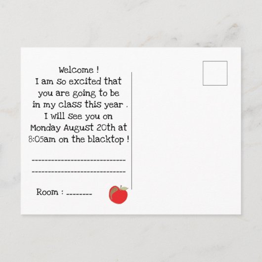 Tafel mit rotem Apfel auf der Postkarte (Rückseite)