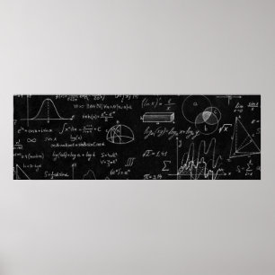 Tafel mit wissenschaftlichen Formeln und Poster