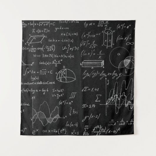 Tafel mit wissenschaftlichen Formeln und Wandteppich (Vorderseite)