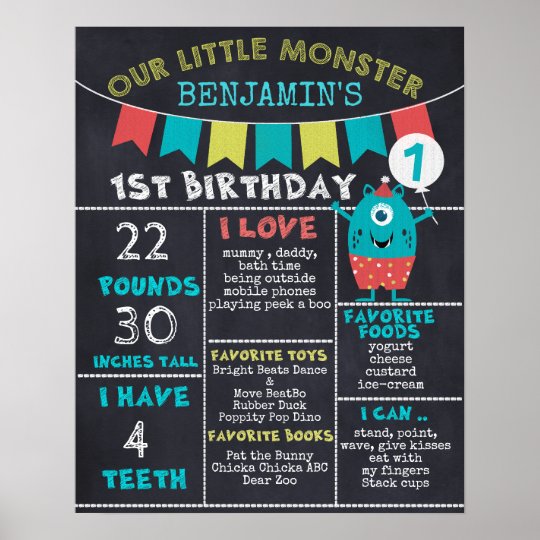 Tafel Monster Meilenstein 1 Geburtstags Plakat Poster Zazzle De