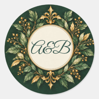 Tafel:"personalisiertes Waldgrün-Gold-Hochzeitssie Runder Aufkleber