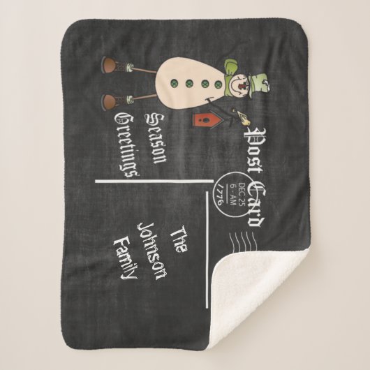 Tafel-Postkarten-alter Mode-Grün-Schneemann Sherpadecke (Vorderseite)