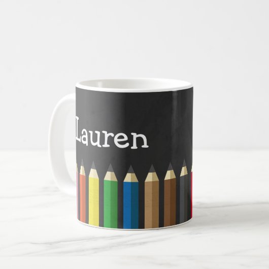 Tafel-Regenbogen-Bleistift zeichnet Kaffeetasse (Vorderseite Links)