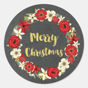 Tafel-rotes BlumenKranz-Goldweihnachten Runder Aufkleber