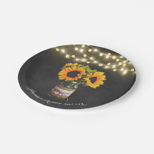 Tafel-Sonnenblume-Maurer-Glas-Brautparty Pappteller (Schrägansicht)