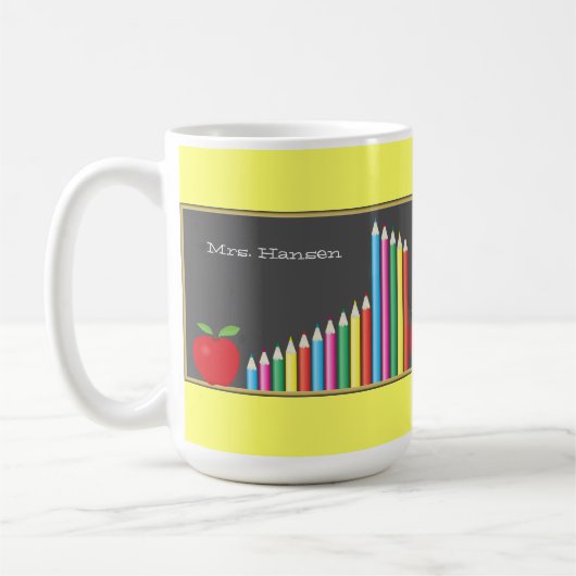 Tafel u. farbiger Bleistift-Lehrer Kaffeetasse (Links)