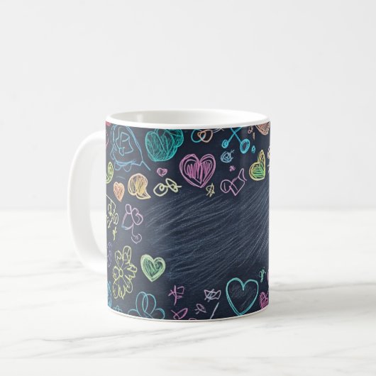 Tafel- und Kreidehintergründe. Kinderstil Kaffeetasse (Vorderseite Links)