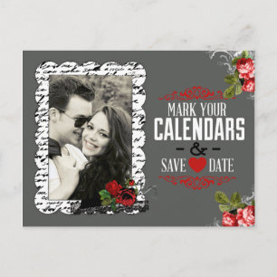 Tafel und Rose Foto Save the Date Ankündigungspostkarte