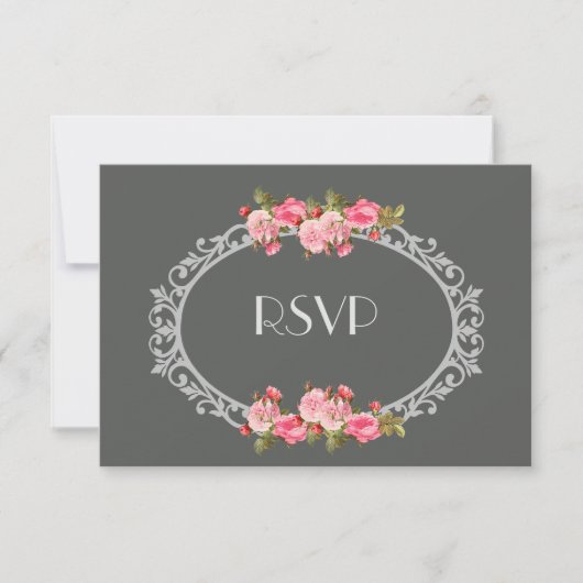 Tafel und Rose HochzeitsrSVP RSVP Karte (Vorderseite)
