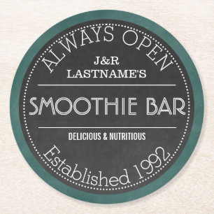 Tafel-Zeichen-personalisiertes Paaresmoothie-Bar Runder Pappuntersetzer